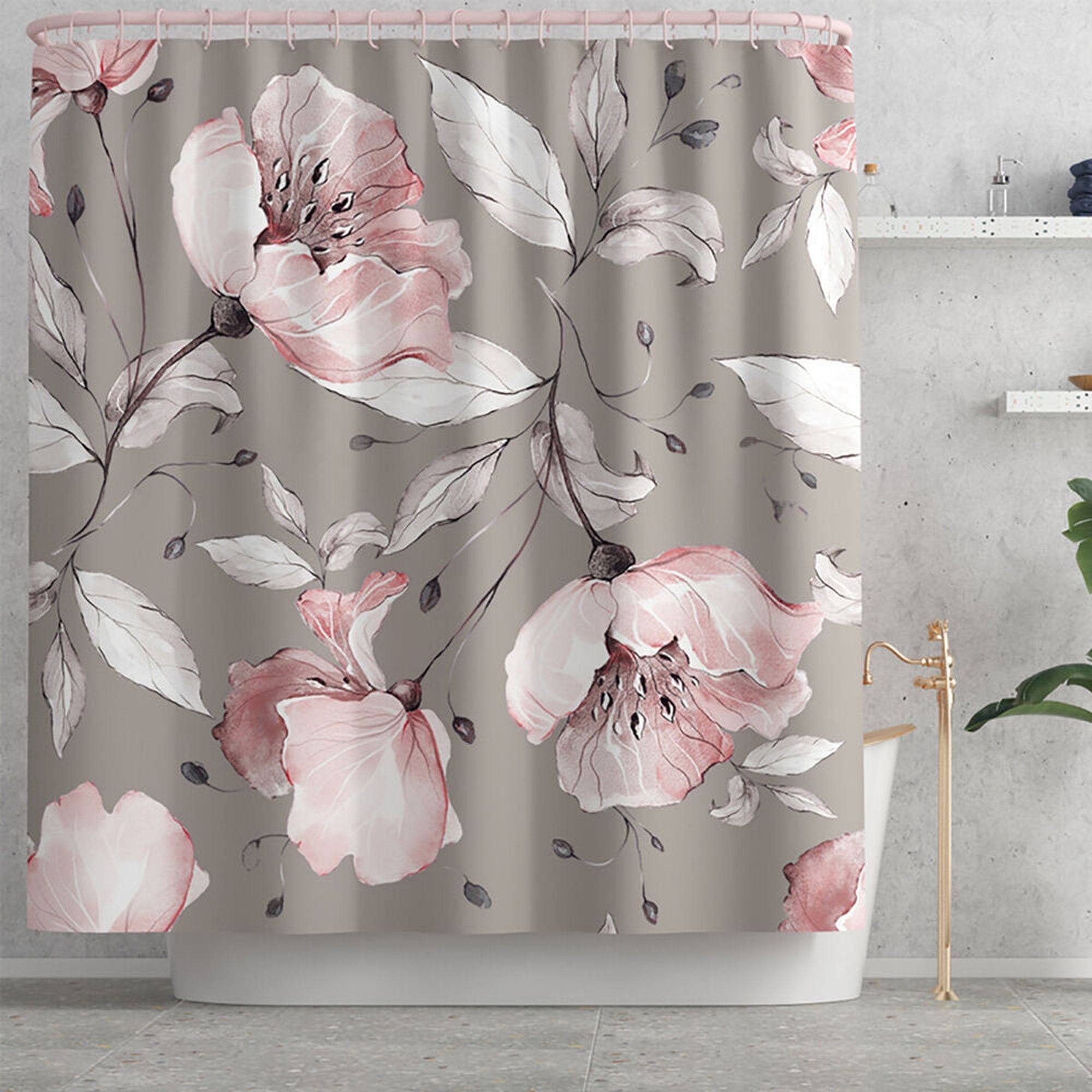 Rose Petal Bliss WaterResistant Fabric Shower Curtain Set with 12