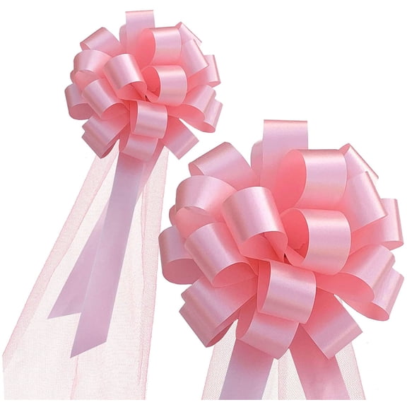 Rose Petal Pink Pull Bows with Tulle Tails - 8" Wide, Set of 6, Easter, Spring, Mother's Day, Breast Cancer Awareness, Wedding Pew Bows, Reception, Anniversary, Baby Shower, Fundraiser, Church