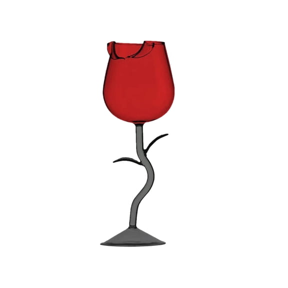 Rose Petal Wine Glass with Floral Stem 5.3oz & 9.8oz Red Glass Goblet Romantic Gift for Valentine's Day, Wedding & Anniversary