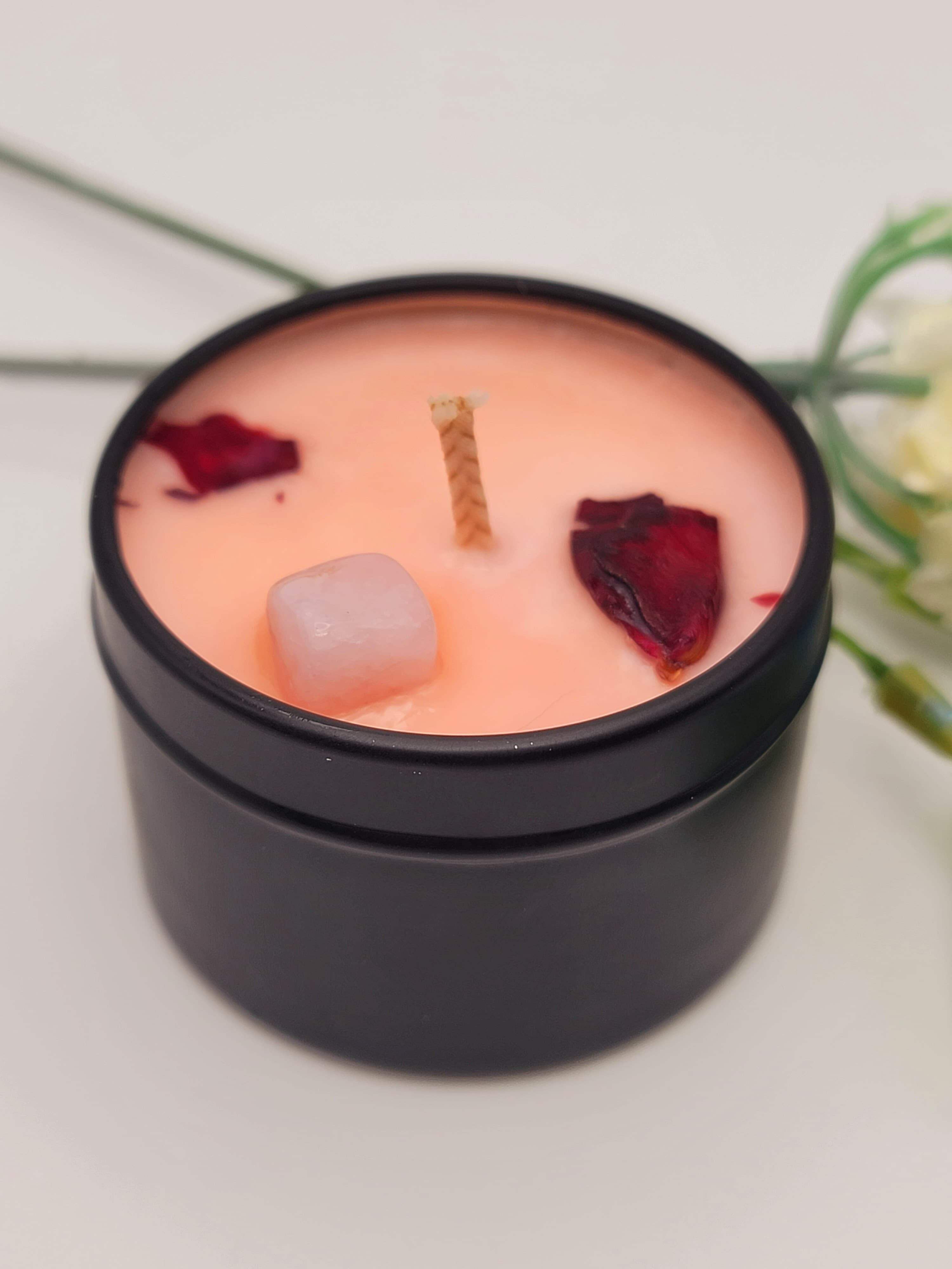 Rose Petals Natural Soy Wax Candle Highly Scented with Rose Quartz ...