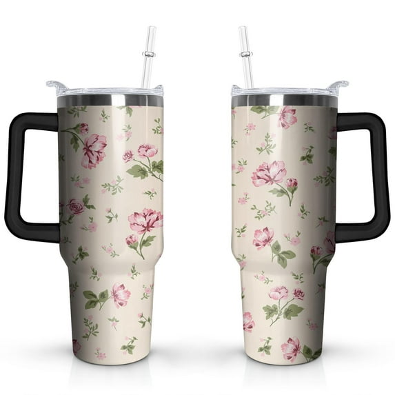 Rose Pink 40 OZ Tumbler Cup with Lid and Straw for Water Iced Tea Coffee Smoothie and More