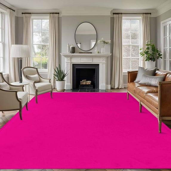Rose Pink 6x9 Area Rugs, Farmhouse Solid Pink Color Modern Art Non-Skid Rubber Backing Large Rectangle Rugs - Living Room Bedroom Home Office, Indoor Floor Mat Carpets Washable Rug