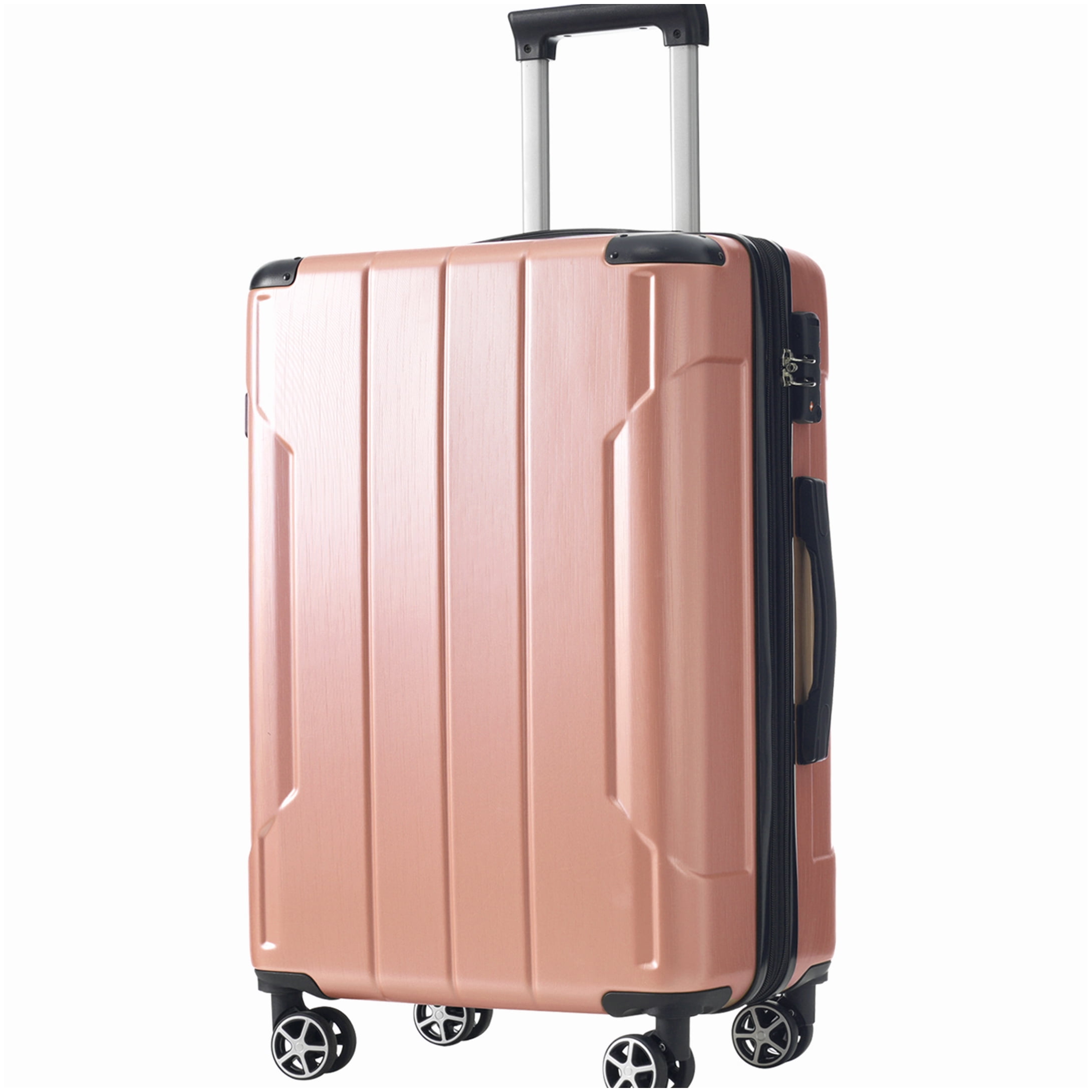 Rose Pink ABS Checked Luggage, 24 Inch Expandable Hardshell Suitcase with TSA Lock & Smooth Wheels