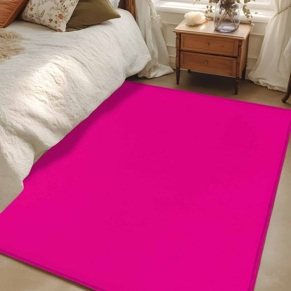Rose Pink Area Rugs 3x5 for Living Room, Farmhouse Solid Pink Color Modern Art Non Slip Washable Rug Runner, Low Pile Indoor Floor Carpet Mat Bathroom Rugs for Bedroom, Kids Room