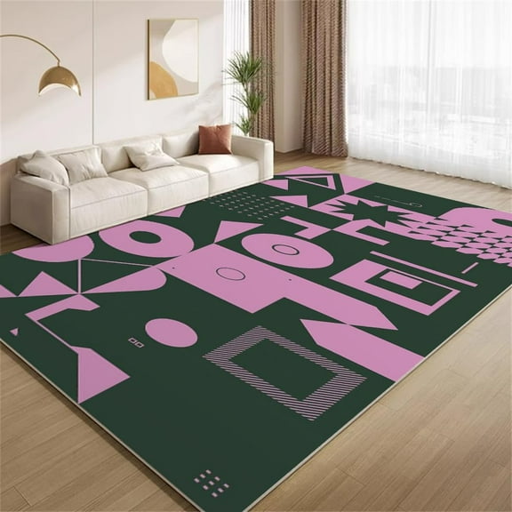 Rose Pink Black Area Rug Geometric Floor Mats Modern Bedroom Carpet Low Pile Foldable For Living Room Office Playroom Nursery-5' × 7'