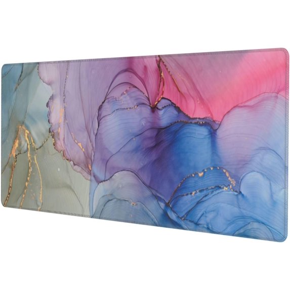 Rose Pink Blue and Gold Marble Extended Large Gaming Mouse Pad Non Slip Rubber Base Mousepad Stitched Edges 31.5 X 11.8 Inch
