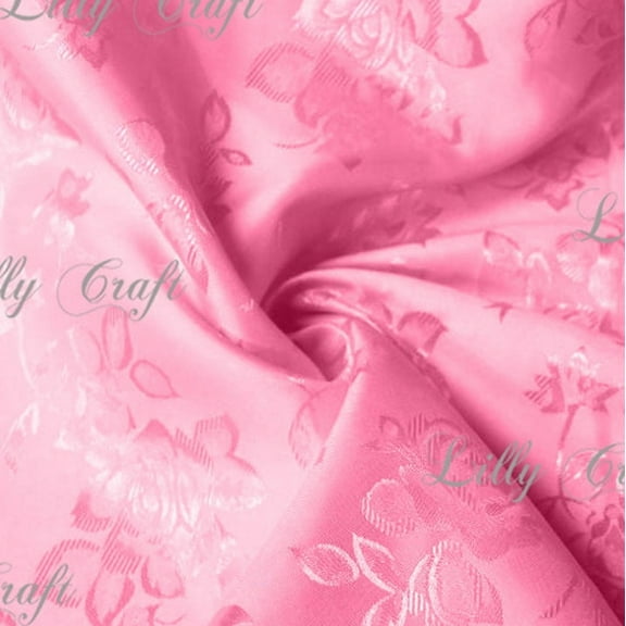Rose Pink Brocade Jacquard Satin Fabric 58”/60” Inches Wide - Sold By The Yard