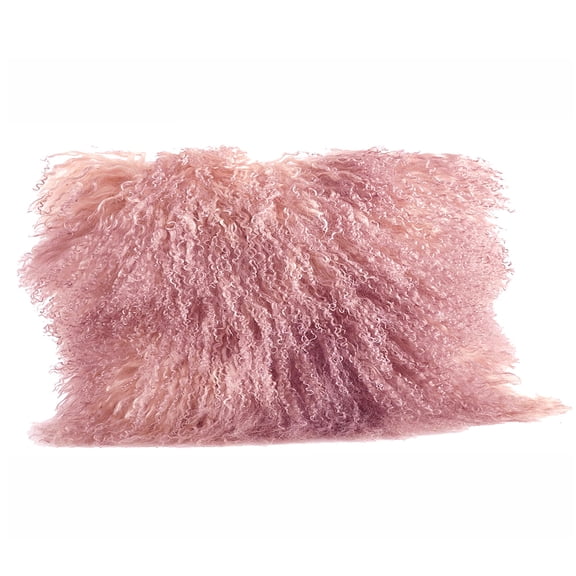 Rose Pink Color Real Mongolian Lamb Fur Pillow, Includes Pillow Filling.  12 Inch X 20 Inch  Oblong