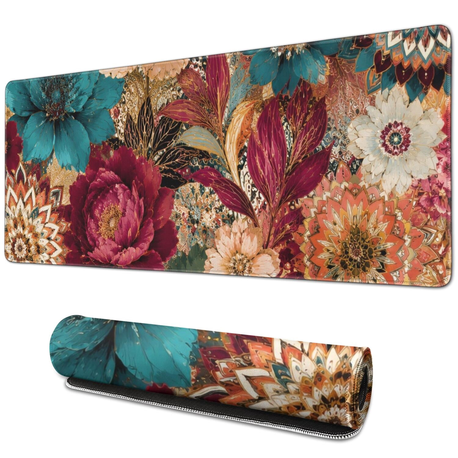 Rose Pink, Coral Orange, Burgundy Red Bohemian Style Extended Mouse Pad ...