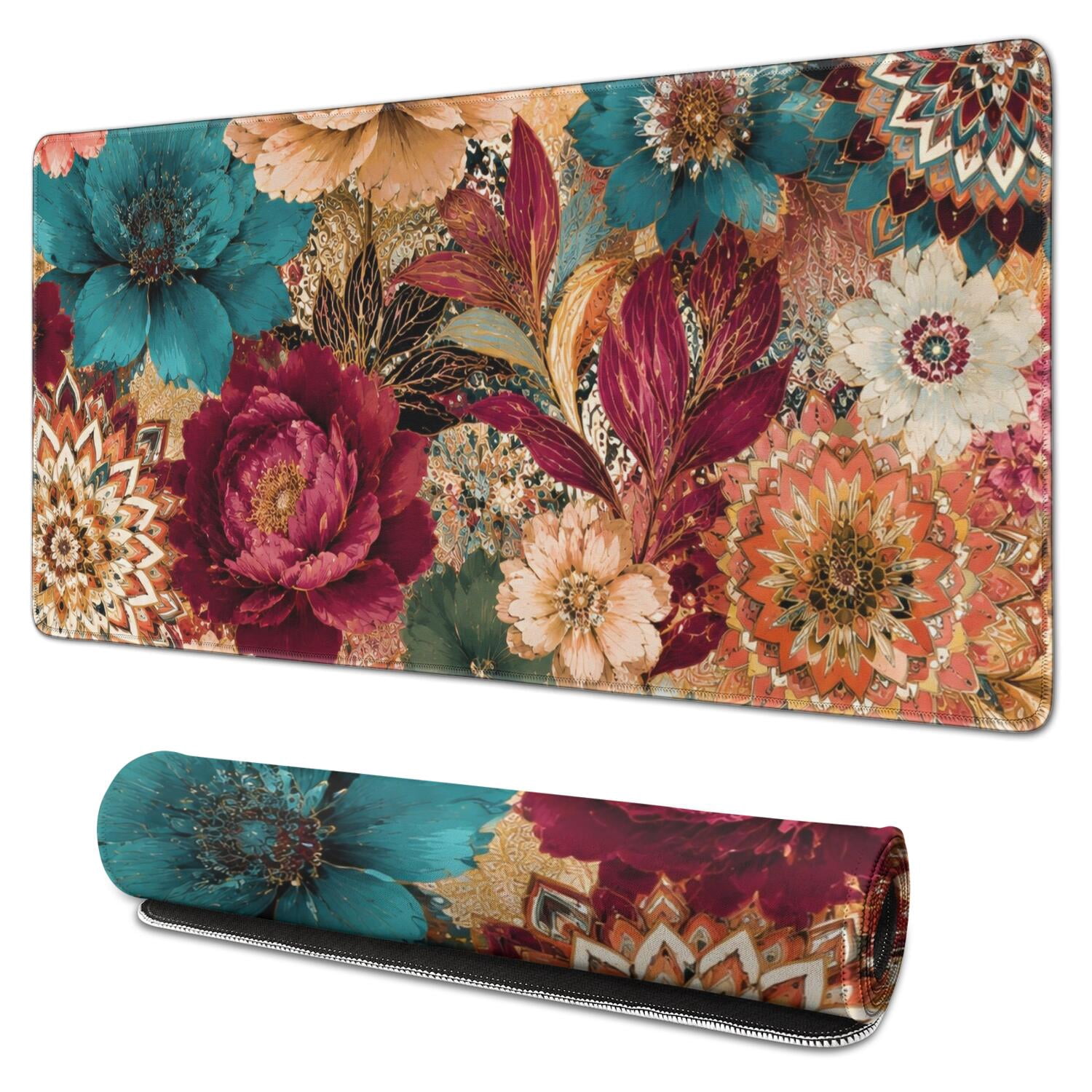 Rose Pink, Coral Orange, Burgundy Red Bohemian Style Extended Mouse Pad ...
