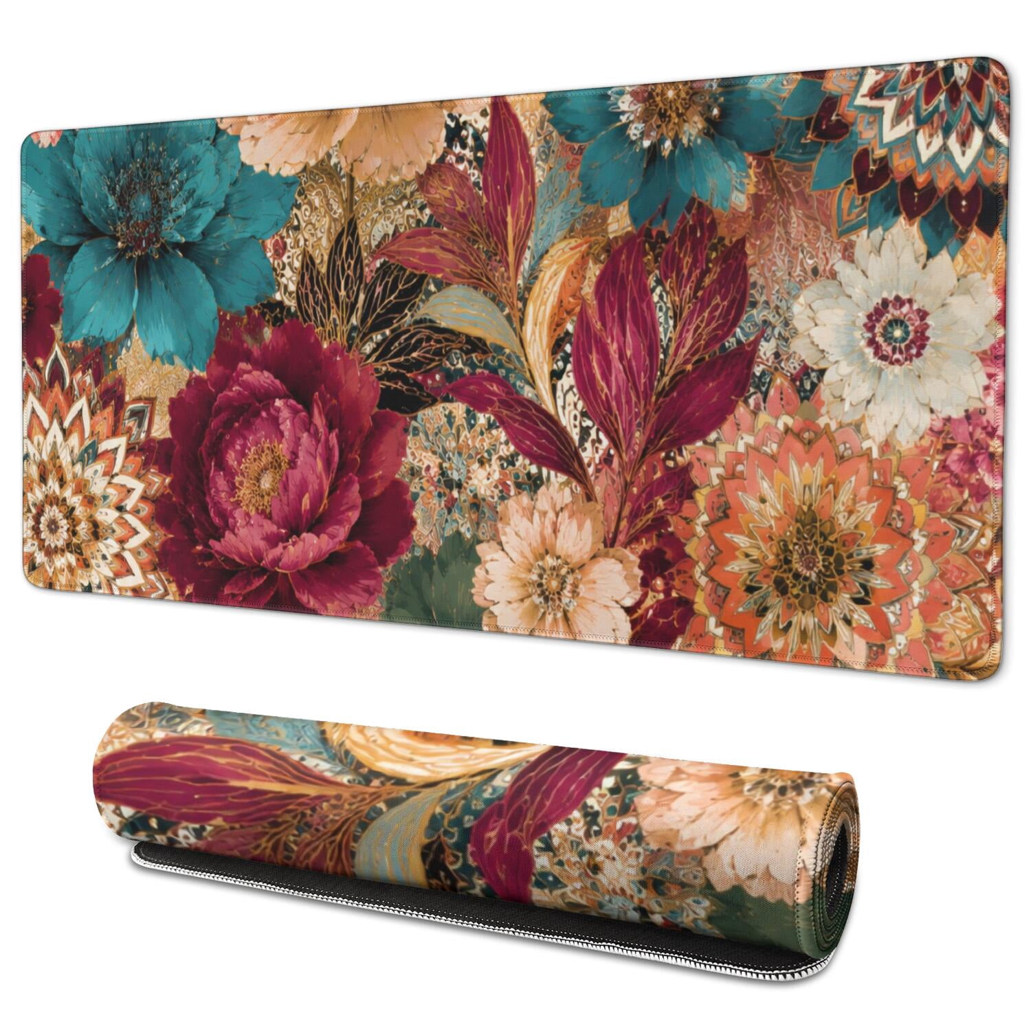 Rose Pink, Coral Orange, Burgundy Red Bohemian Style Extended Mouse Pad ...