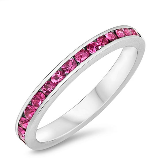 Rose Pink Cubic Zirconia Channel Set Eternity Ring Sterling Silver Size 6