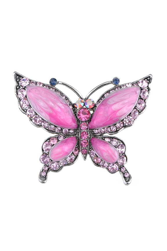 Rose Pink Czech Crystal Rhinestone Butterfly Pin Brooch Hand Painted Enamel