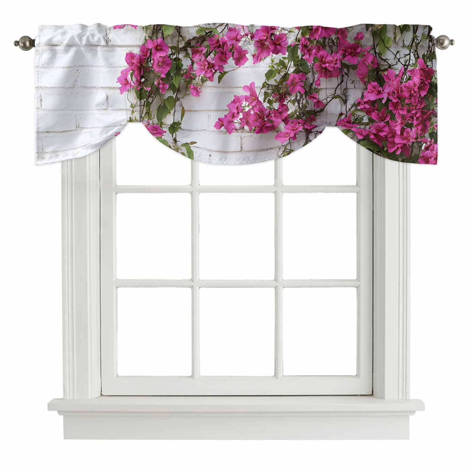 Rose Pink Flower Tie Up Valance for Windows, Spring Beautiful Floral ...