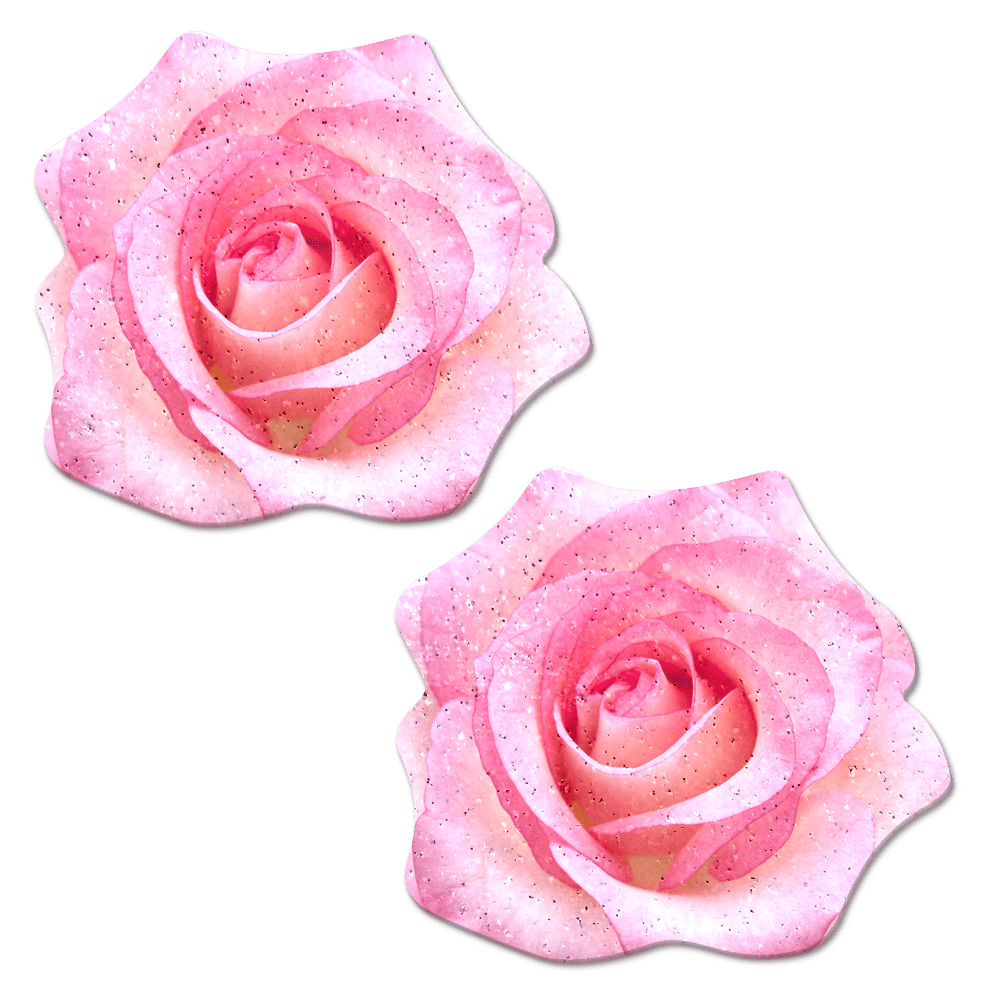 Rose: Pink Glitter Velvet Blooming Rose Flower Nipple Pasties by Pastease®  
