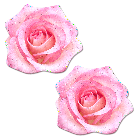 Rose: Pink Glitter Velvet Blooming Rose Flower Nipple Pasties by Pastease®