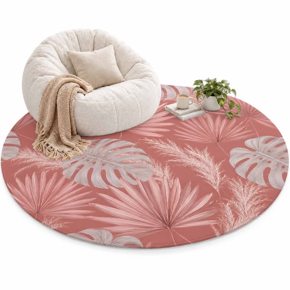 Rose Pink Monstera Area Rug 6', Palm Layered Jungle Leaf Organic Ribs ...