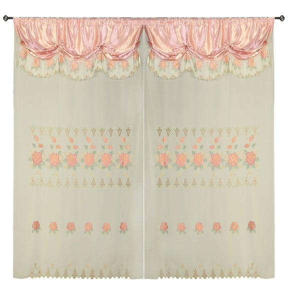 Rose Pink Room Decor Embroidery Sheer Valence Window Curtain Drapes 60x90+18"