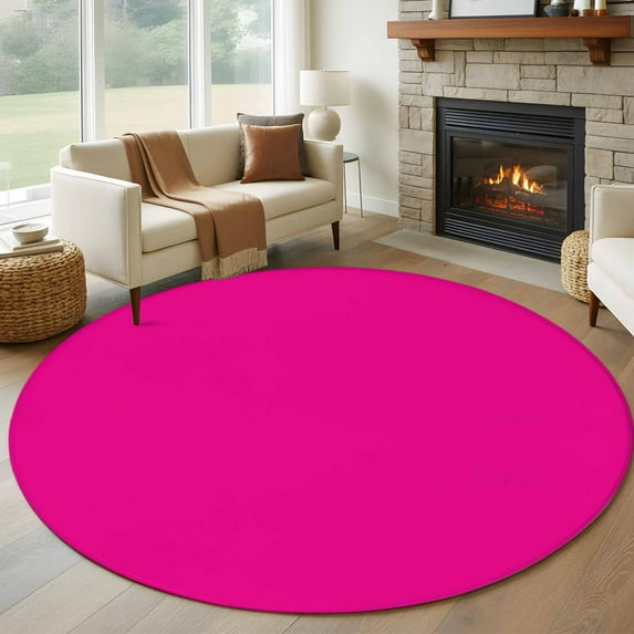 Rose Pink Round Rugs 6ft, Farmhouse Solid Pink Color Modern Art Non Slip Washable Rug Runner, Low Pile Indoor Floor Carpet Mat Bathroom Rugs for Living Room, Bedroom, Kids Room
