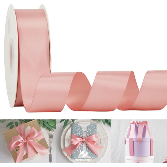 Rose Pink Satin Ribbon - 1.5 inch Double Face, 50 Yards - Blush Pink Polyester Silk for Floral Bouquet, Wedding Invitations, Crafts, Gift Wrapping, Bows, Sewing, Party Decor