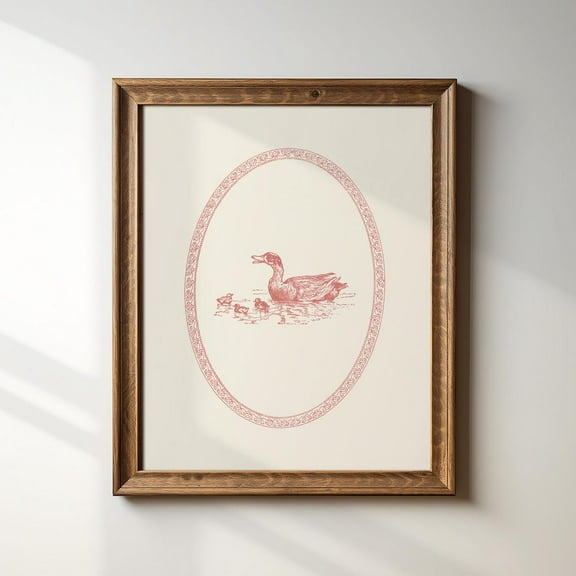 Rose Pink Vintage Swimming Ducks Print, Vertical, Art Print, Vintage Painting, English Garden, Cottage, Nursery Wall Art, Modern Wall Decor For Living Room, 8x12 UNFRAMED