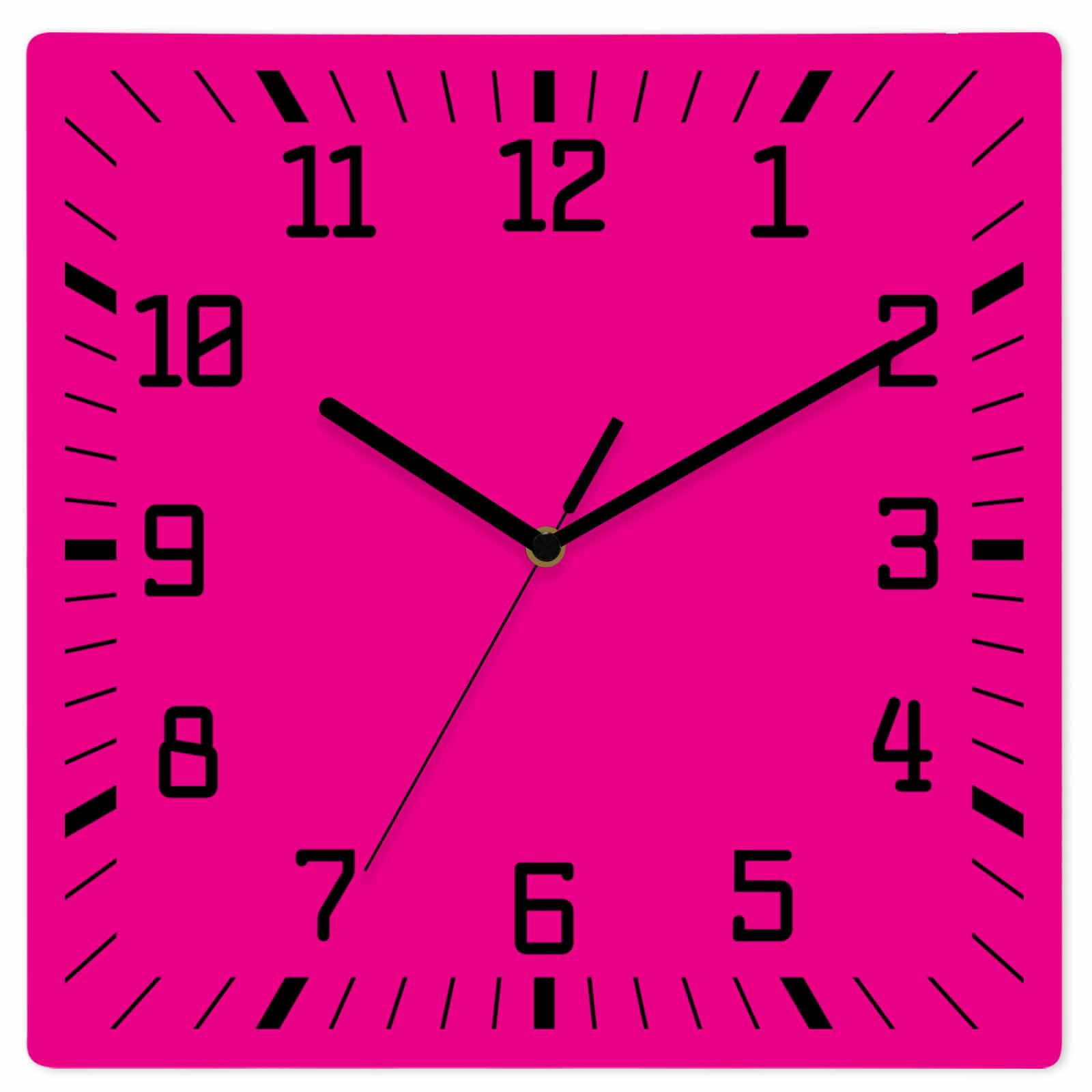 Pink Clock Square Rose Pink Wooden Wall Clock Silent Non Ticking, Farmhouse Solid Pink ...