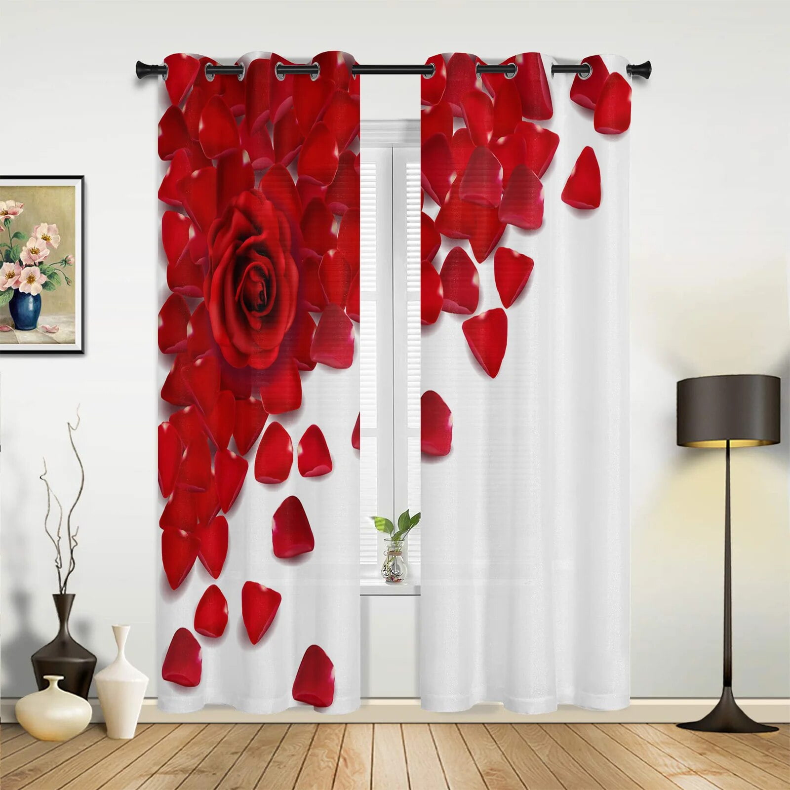 Rose Plant Heart Window Curtain for Kitchen Balcony Windows Fashion