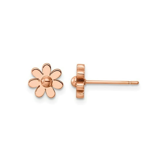 Rose Plated Stainless Steel Polished Flower Button Earrings