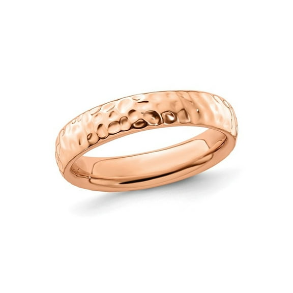 Gem & Harmony Rose Plated Sterling Silver Hammered Wedding Band Ring for Women