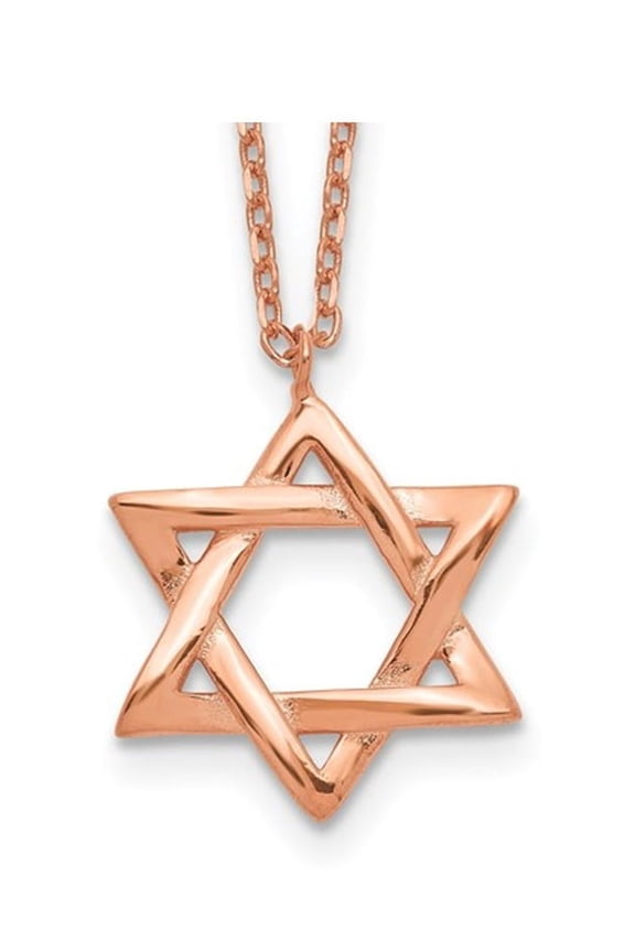 Rose Plated Sterling Silver Polished Star Of David Necklace with Chain (16.5 inches)