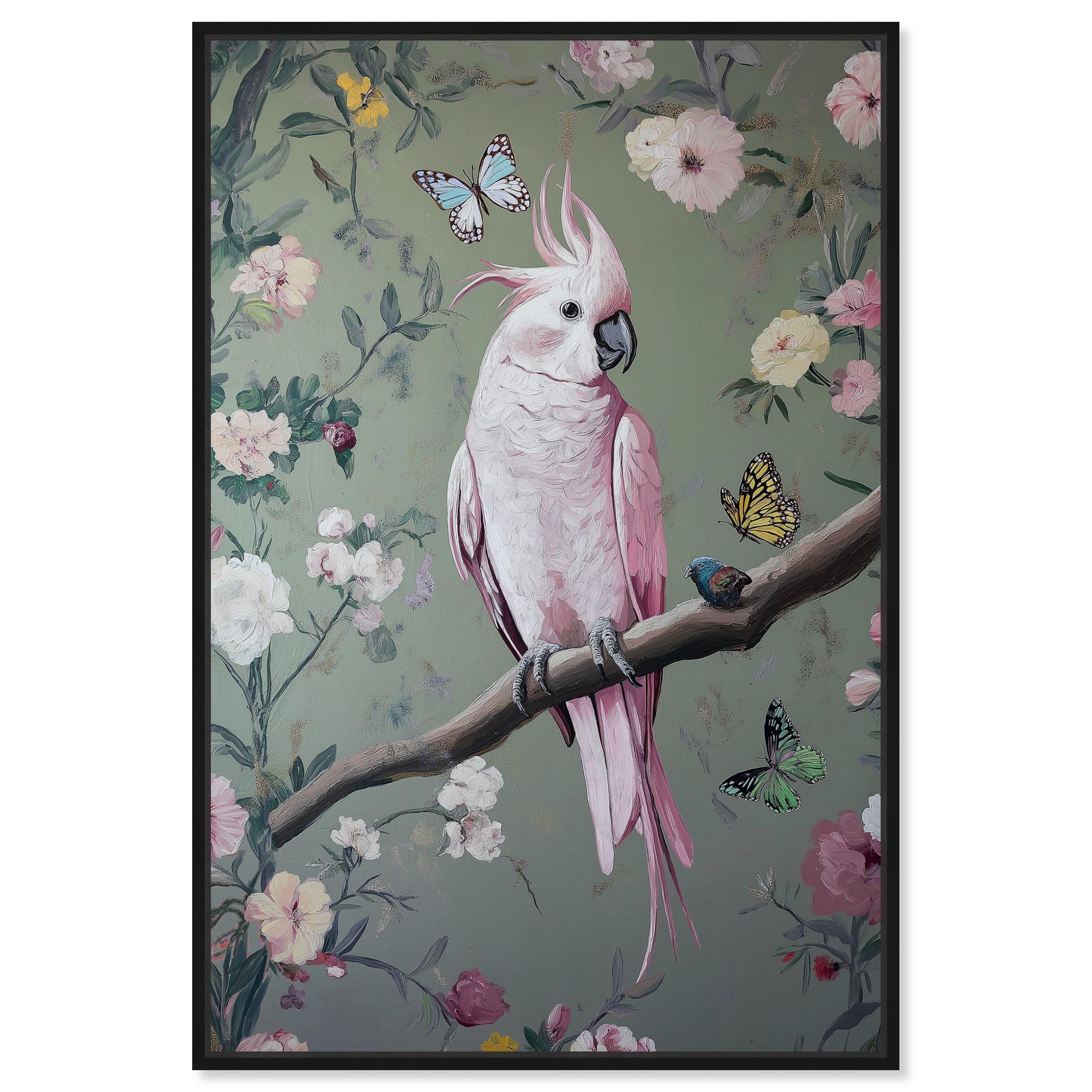 Rose Plume II Canvas Bird Maximalist by Art Remedy, Black Frame, 24" x 36"