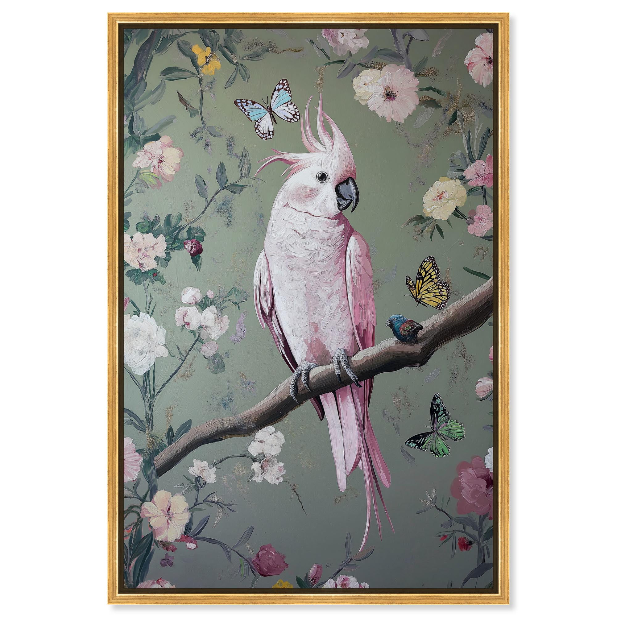 Rose Plume II Canvas Bird Maximalist by Art Remedy, Gold Frame, 10" x 15"