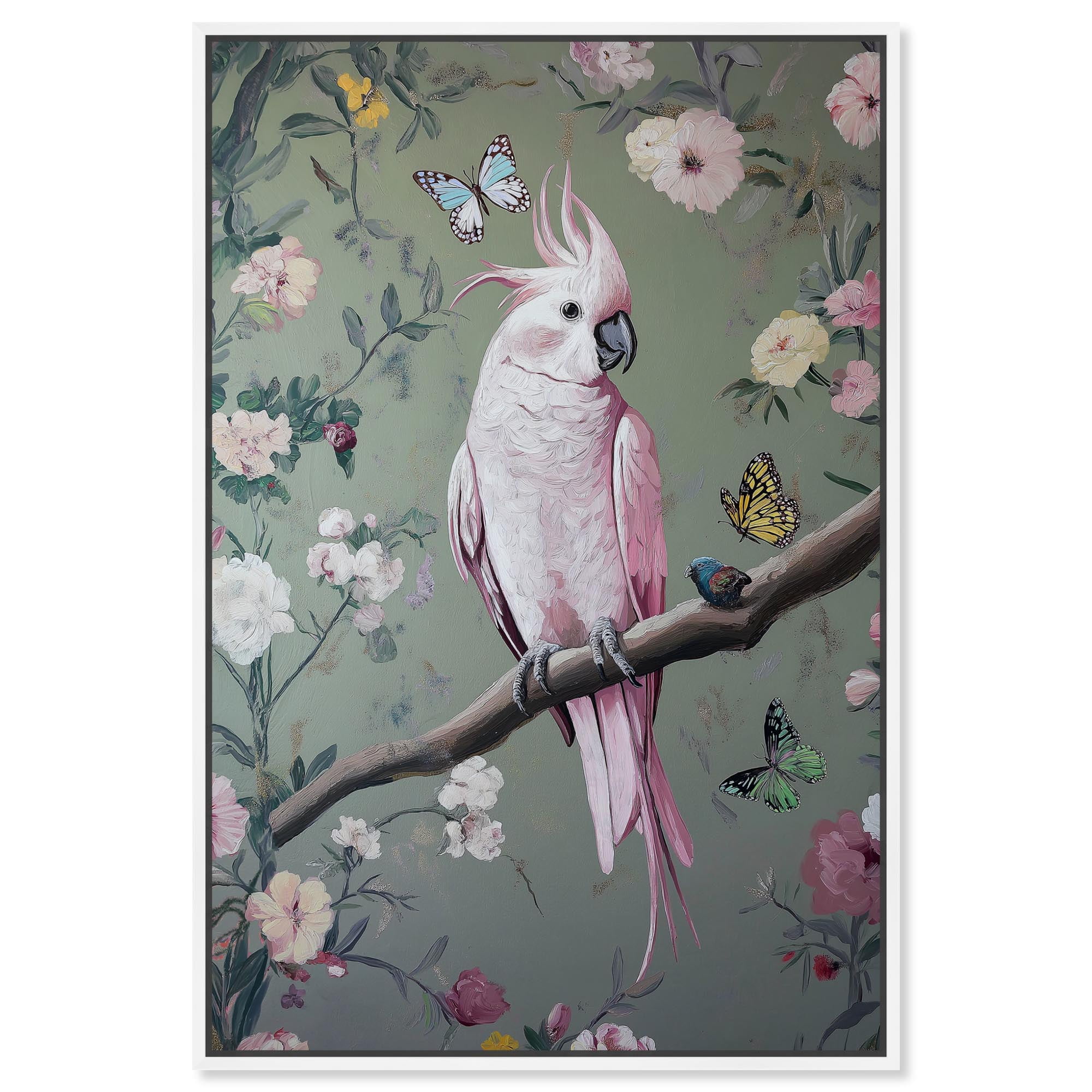 Rose Plume II Canvas Bird Maximalist by Art Remedy, White Frame, 10" x 15"