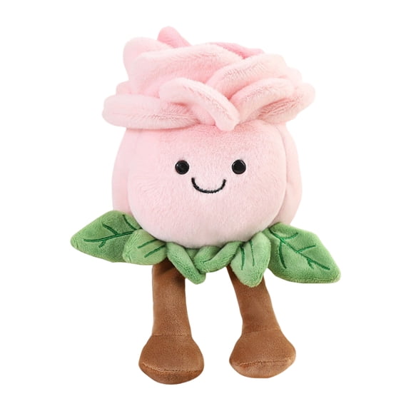 仿真 Rose Plush Toy, Artificial Flower Stuffed Doll With Smiling Face & Green Leaves, For Office Desk Decor, Home Shelf Accent, Cute Gift Idea