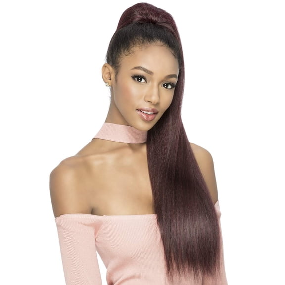 Rose Pocket Bun Ponytail Color 1 - Vivica Fox Wigs 28" Long Layered Straight Texture Heat Friendly Synthetic Extension Drawstring Combs African American Black Womens Bundle MaxWigs Hairloss Booklet