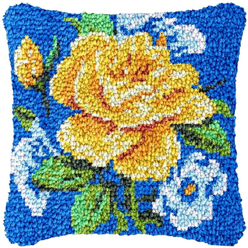Rose & Poppy Latch Hook Pillow Cover Kits for Needlework Cushion Throw Pillow Cross Stitch Crochet Hook Pillowcase Rug Kits Printed Canvas Crochet Yarn Kits Needlework 17'' X 17''