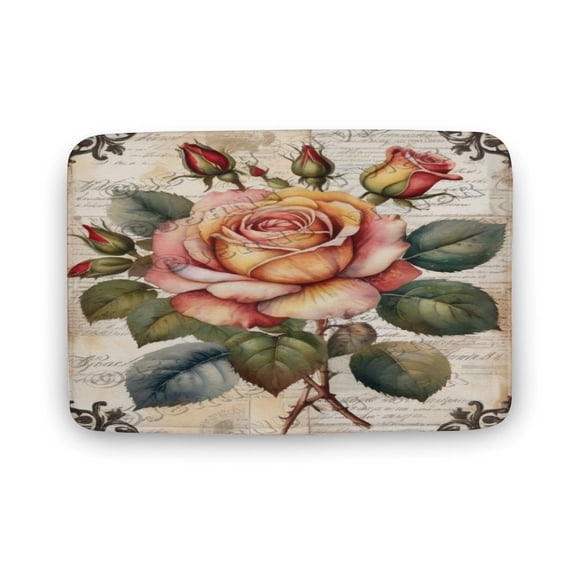 Rose Print Bath Rug, Coral Velvet, 16"x24",Machine Washable Bath Mats for Bathroom Floor, Tub and Shower, Home Decor Accessories