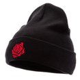 thumbnail image 1 of Rose Print Embroidered 12 Inch Long Knitted Beanie - Black OSFM, 1 of 5