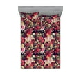 thumbnail image 1 of Rose Print Fitted Sheet & Pillow Sham Set, Delicate Aura of Garden Scene Flowers Vintage Pattern Cottagecore, Decorative Printed 3 Piece Bedding Decor, King, Dark Coral Mustard Rose, by Ambesonne, 1 of 2