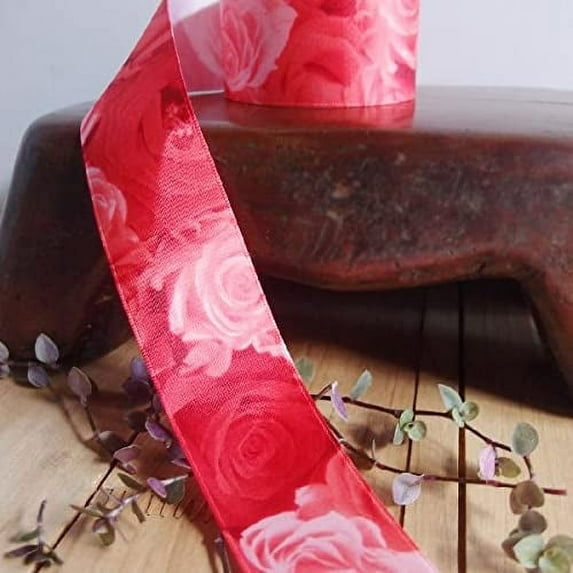 Rose Print Satin Ribbon (Red)