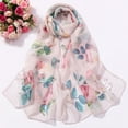 thumbnail image 1 of Rose Print Silk-like Scarf Women's Fashionable Long Wrap Evening Shawl, 1 of 2