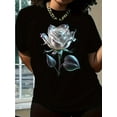 thumbnail image 1 of [Rose Printed T-shirt] Rose Printed Short Sleeve Round Neck Women's T-shirt For Spring/Summer, 1 of 6