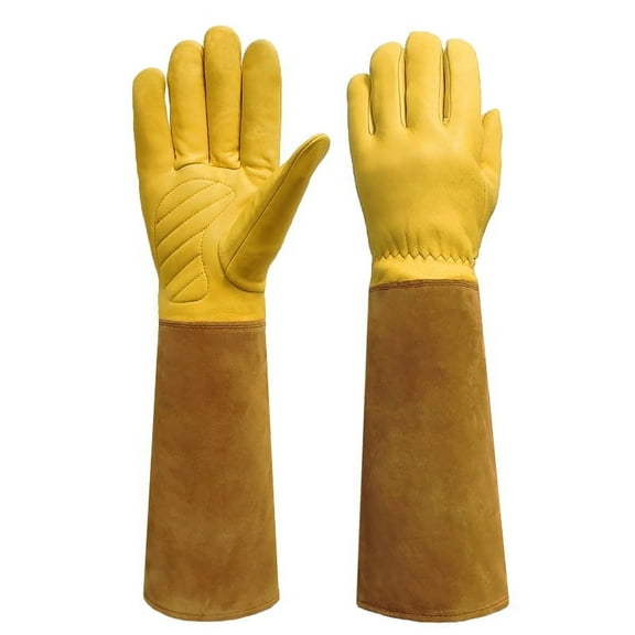 YEyangqi Gardening Gloves for Men&Women, Long Sleeve Leather Gloves, Puncture and Scratch Resistant, Suitable for Gardening Pruning, Gardeners Yard Work etc.( 1 pair)