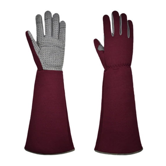 Rose Pruning Gardening Gloves for Men & Women, Thornproof Long Gauntlet Gloves, Breathable & Durability, 2 Layers Leather Rose Pruning Long Gardening Gloves for Cactus(Wine Red+XL)