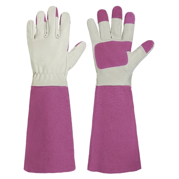 Rose Pruning Gardening Gloves for Men & Women, Thornproof Long Gauntlet Gloves, Pigskin Leather - Breathable & DurabilityWhite/Rose Red M pair