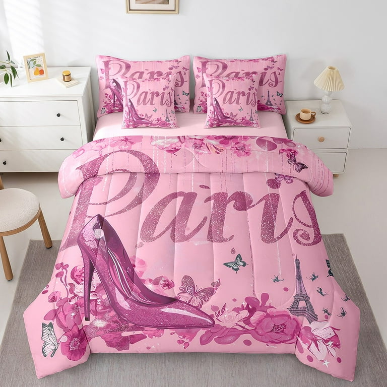 Rose Purple High Heel Bed In A Bag Full Size 7 Piece, Flowers 