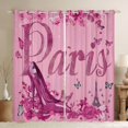 thumbnail image 1 of Rose Purple High Heel 30%-50% Blackout Curtains, Flowers Butterfly Curtains Eiffel Tower Paris Style Bedroom Curtains Fantasy Glitter Romantic Themed Princess Bedroom Decor Curtains,76"Wx45"L, 1 of 5