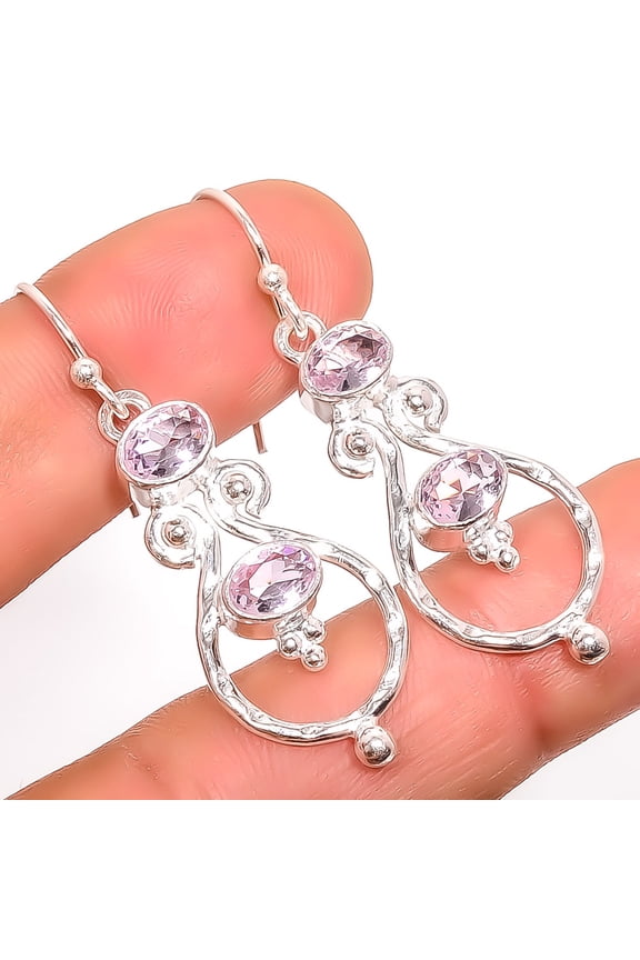 Rose Quartz 925 Sterling Silver Earring 1.76" A370, Christmas Gift, Gemstone Silver Jewelry, Quartz Earring, New Year Sale