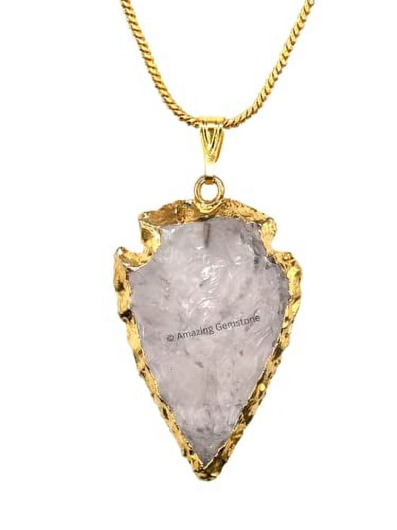 Rose Quartz Arrowhead Necklace for Men Women (Gold Edged)
