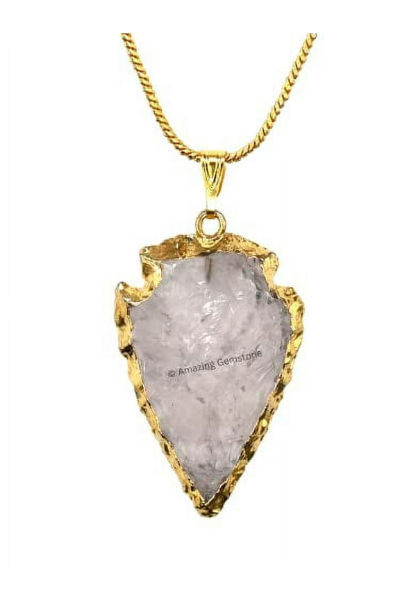 Rose Quartz Arrowhead Necklace for Men Women (Gold Edged)